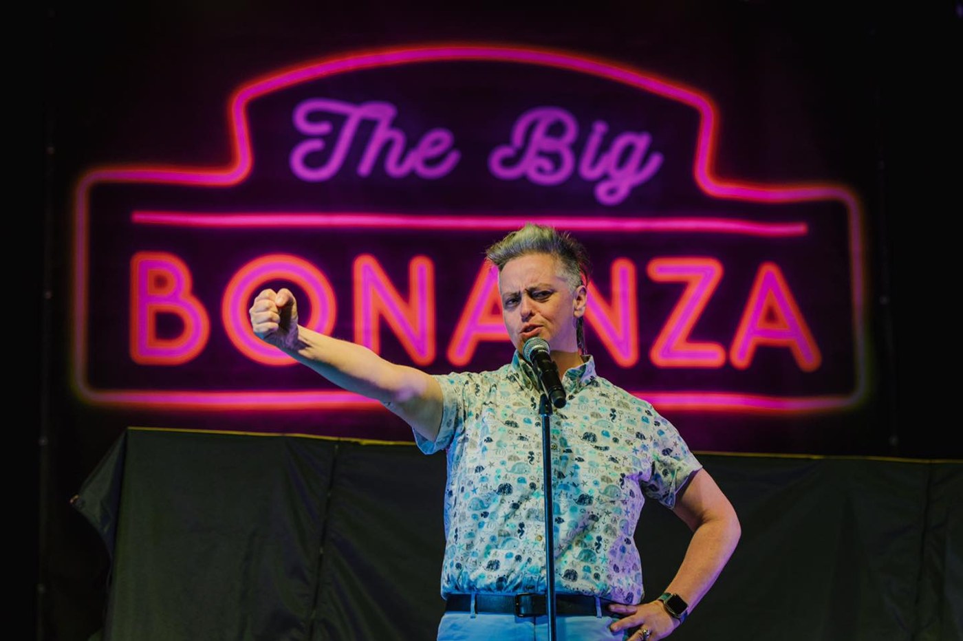 Comedian Geraldine Hickey performing onstage